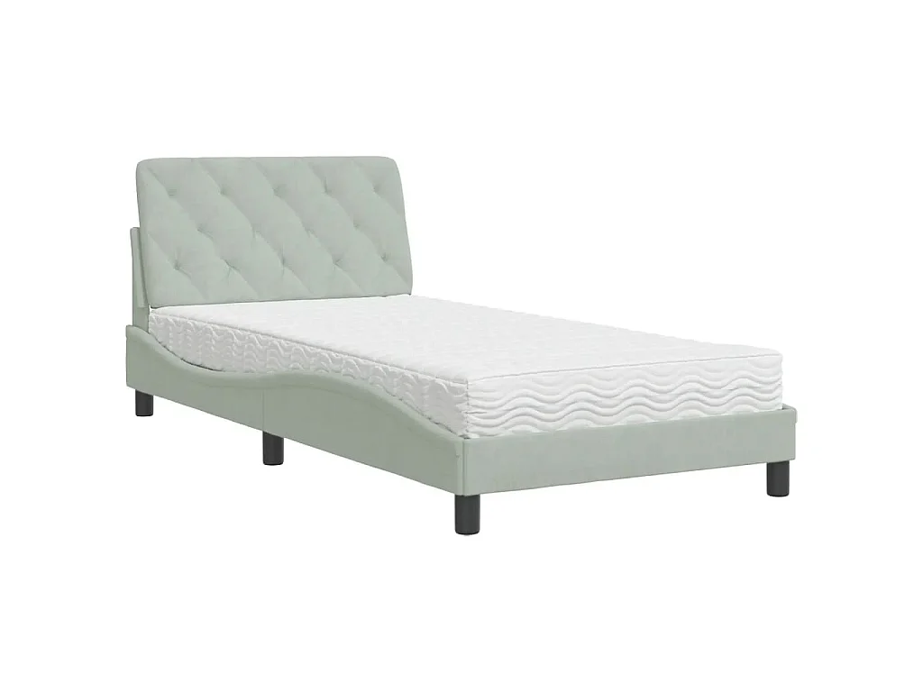 Bed met matras fluweel lichtgrijs 100x200 cm
