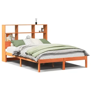 Bed met boekenkast zonder matras grenenhout wasbruin 140×200 cm