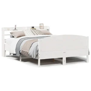 Bedframe zonder matras massief grenenhout wit 150×200 cm
