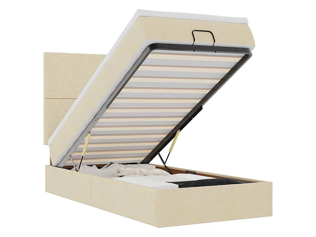 Bed met matras 90x200 cm stof crèmekleurig