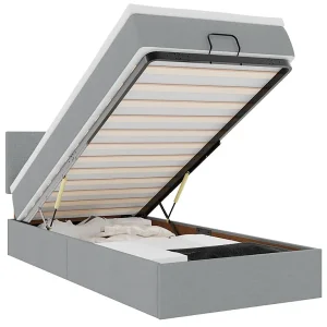 Bed poef met matras en LED's stof 80×200 cm lichtgrijs Bed poef met matras en LED's stof 80×200 cm lichtgrijs