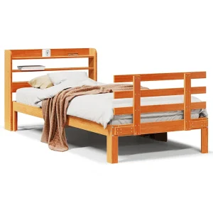 Bedframe met hoofdbord massief grenenhout wasbruin 75×190 cm