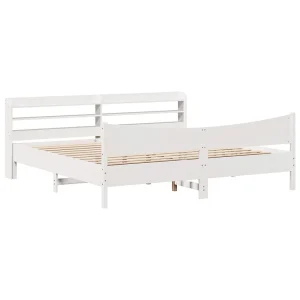 Bedframe met hoofdbord massief grenenhout wit 200×200 cm Bedframe met hoofdbord massief grenenhout wit 200×200 cm