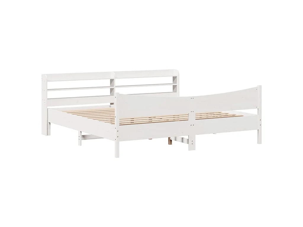 Bedframe met hoofdbord massief grenenhout wit 200x200 cm