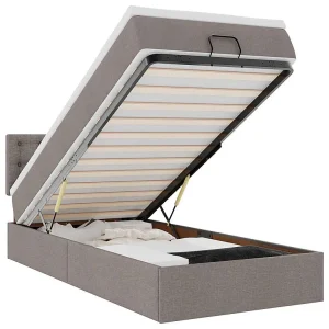 Bed poef met matras en LED's 90×200 cm stof taupe Bed poef met matras en LED's 90×200 cm stof taupe