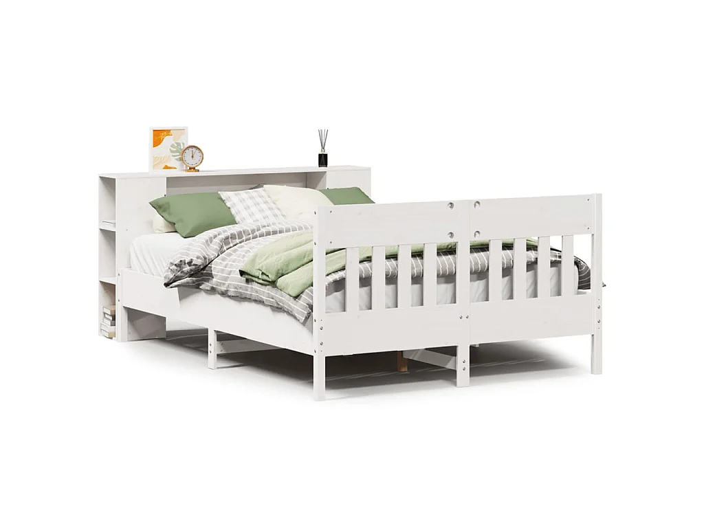 Bed met boekenkast zonder matras grenenhout wit 135x190 cm