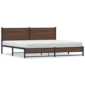 Bedframe zonder matras metaal bruin eikenkleurig 200×200 cm Bedframe zonder matras metaal bruin eikenkleurig 200×200 cm