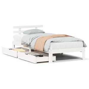 Bedframe met lades massief grenenhout wit 90×190 cm Bedframe met lades massief grenenhout wit 90×190 cm