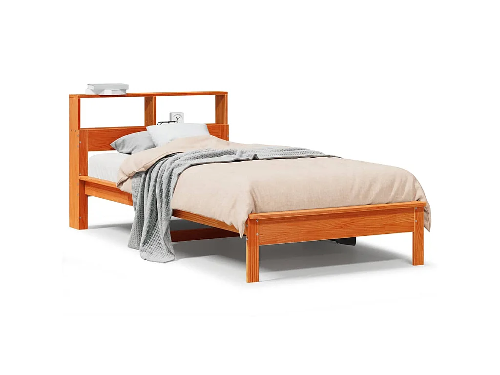 bed met boekenkast zonder matras grenenhout wasbruin 90x200 cm