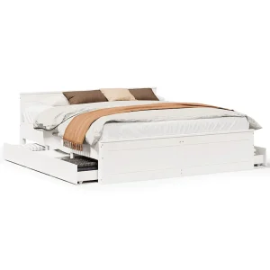 Bedframe zonder matras met hoofdbord grenenhout wit 180×200 cm Bedframe zonder matras met hoofdbord grenenhout wit 180×200 cm