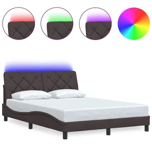 Bedframe met LED zonder matras 120×200 cm stof donkerbruin Bedframe met LED zonder matras 120×200 cm stof donkerbruin