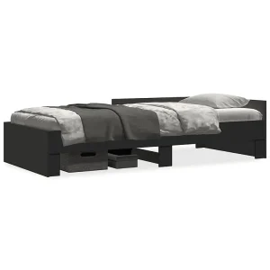 Bedframe bewerkt hout zwart 75×190 cm Bedframe bewerkt hout zwart 75×190 cm