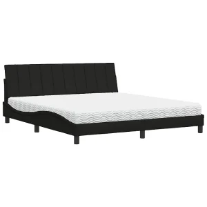 Bed met matras "Hanko" stof zwart 180×200 cm Bed met matras "Hanko" stof zwart 180×200 cm