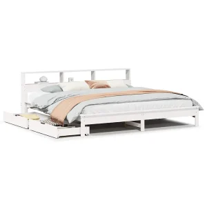 Bed met boekenkast zonder matras grenenhout wit 200×200 cm Bed met boekenkast zonder matras grenenhout wit 200×200 cm