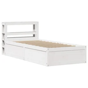 Bedframe met hoofdbord massief grenenhout wit 75×190 cm Bedframe met hoofdbord massief grenenhout wit 75×190 cm