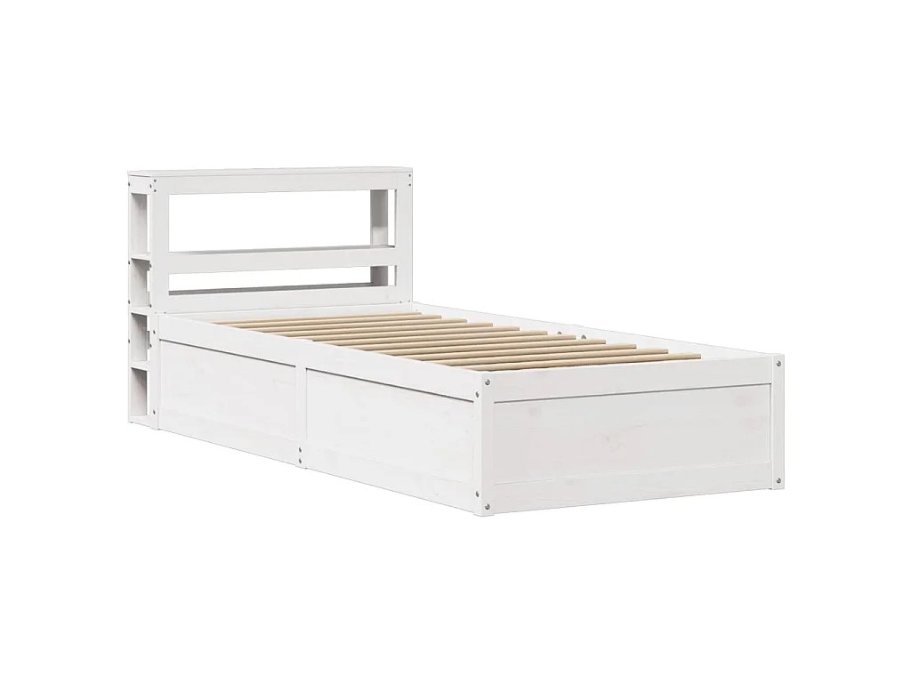 Bedframe met hoofdbord massief grenenhout wit 75x190 cm