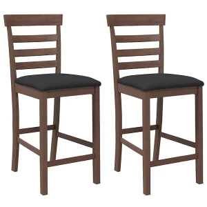 Barkrukken met kussens 2 st massief hout rubber bruin Barkrukken met kussens 2 st massief hout rubber bruin