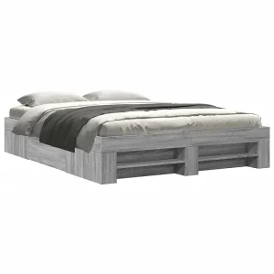Bedframe bewerkt hout grijs sonoma eikenkleurig 150×200 cm Bedframe bewerkt hout grijs sonoma eikenkleurig 150×200 cm
