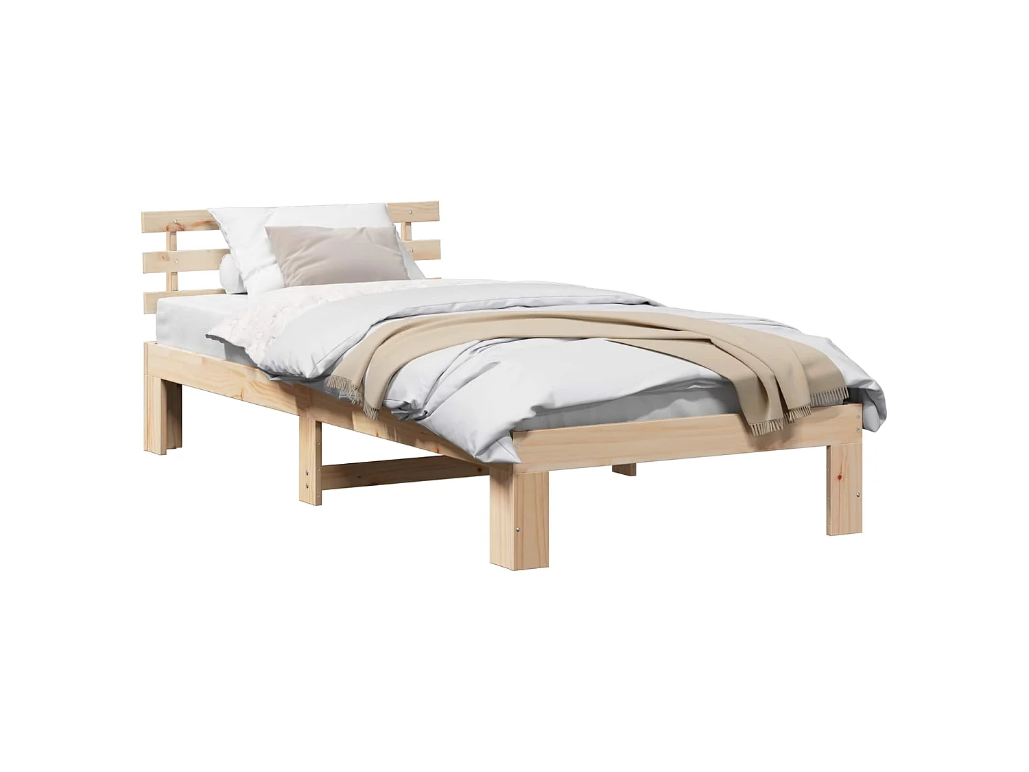 Bedframe met hoofdeinde Naturel 75 x 190 cm Massief grenenhout