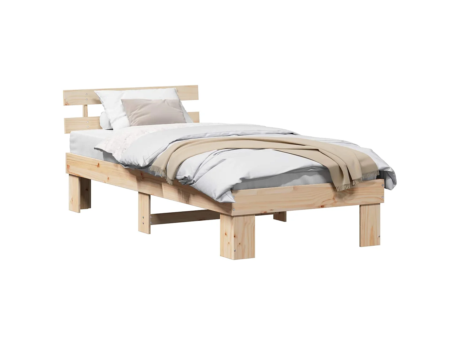 Bedframe met hoofdeinde Naturel 100 x 200 cm Massief grenenhout