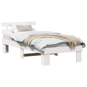 Bedframe met hoofdeinde Wit 80 x 200 cm Massief grenenhout Bedframe met hoofdeinde Wit 80 x 200 cm Massief grenenhout