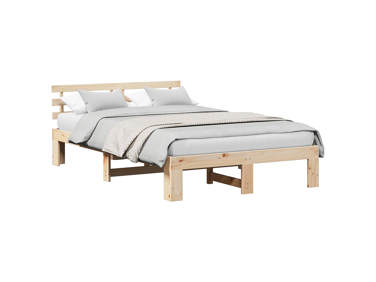Bedframe met hoofdeinde Naturel 140 x 190 cm Massief grenenhout