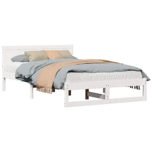 Bedframe met hoofdeinde Wit 140 x 190 cm Massief grenenhout Bedframe met hoofdeinde Wit 140 x 190 cm Massief grenenhout