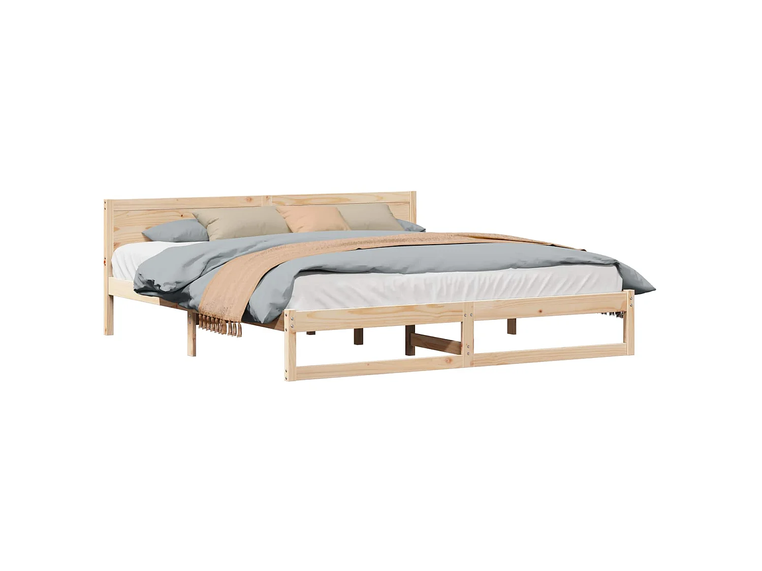 Bedframe met hoofdeinde Naturel 200 x 200 cm Massief grenenhout