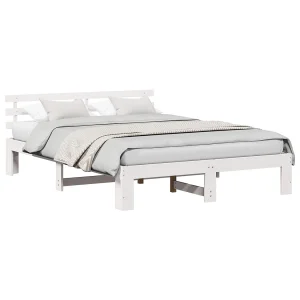 Bedframe met hoofdeinde Wit 140 x 200 cm Massief grenenhout Bedframe met hoofdeinde Wit 140 x 200 cm Massief grenenhout