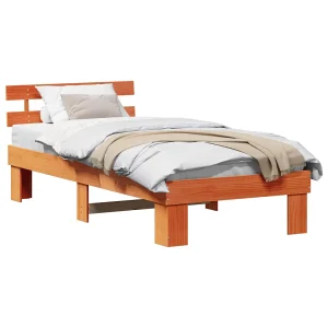 Bedframe met hoofdeinde Wasbruin 90 x 200 cm Massief grenenhout Bedframe met hoofdeinde Wasbruin 90 x 200 cm Massief grenenhout