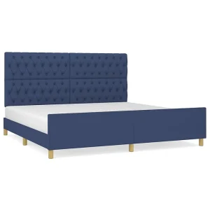 Bedframe met hoofdeinde stof blauw 200×200 cm Bedframe met hoofdeinde stof blauw 200×200 cm