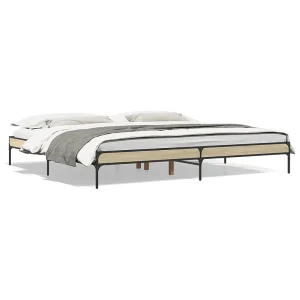 Bedframe bewerkt hout metaal sonoma eikenkleurig 200×200 cm Bedframe bewerkt hout metaal sonoma eikenkleurig 200×200 cm