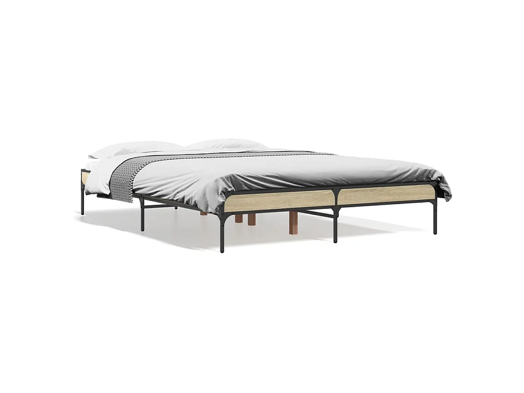 Bedframe bewerkt hout metaal sonoma eikenkleurig 135x190 cm