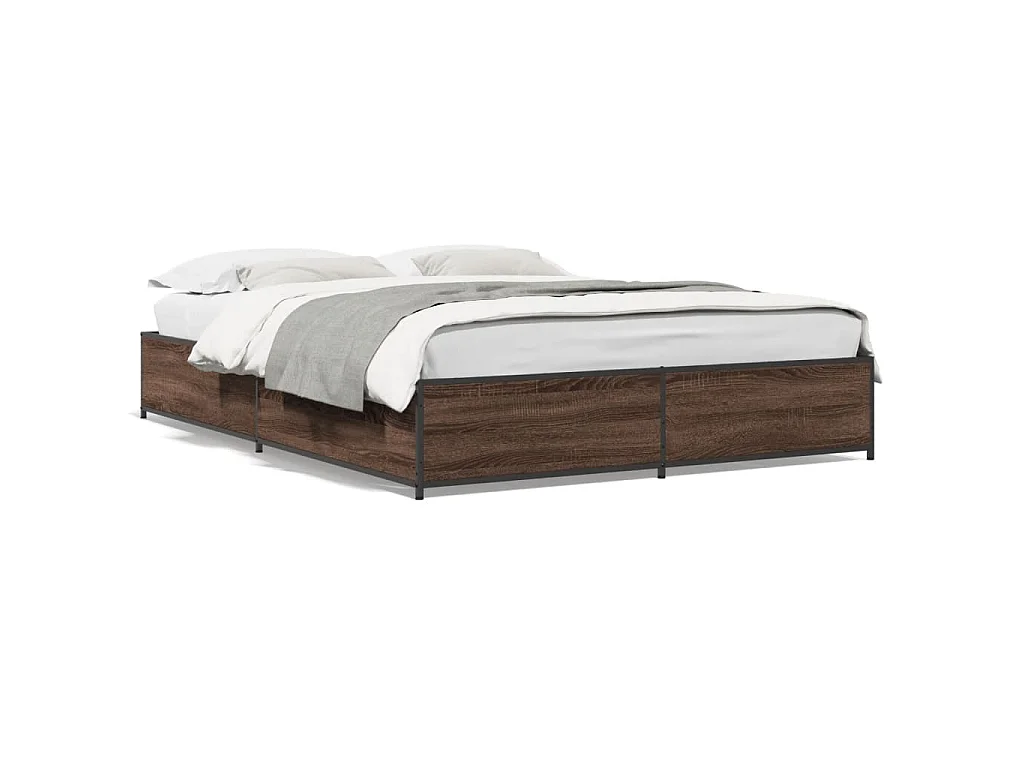 Bedframe bewerkt hout metaal bruin eikenkleur 140x190 cm