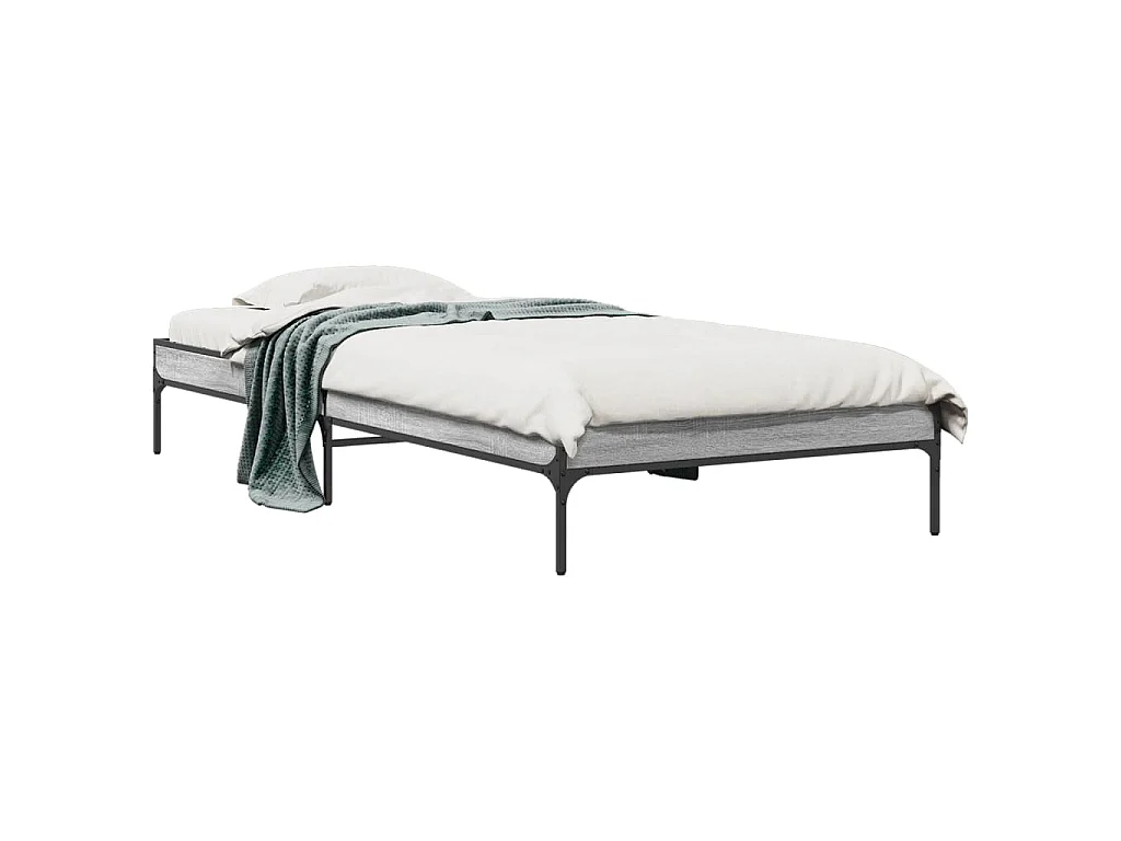 Bedframe bewerkt hout en metaal grijs sonoma eiken 90x190 cm