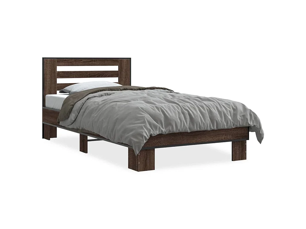 Bedframe bewerkt hout en metaal bruin eikenkleurig 90x190 cm