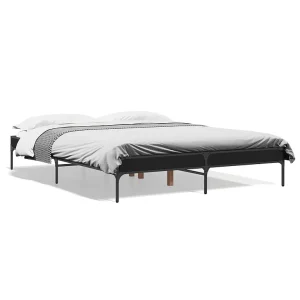 Bedframe bewerkt hout metaal zwart 140×200 cm Bedframe bewerkt hout metaal zwart 140×200 cm