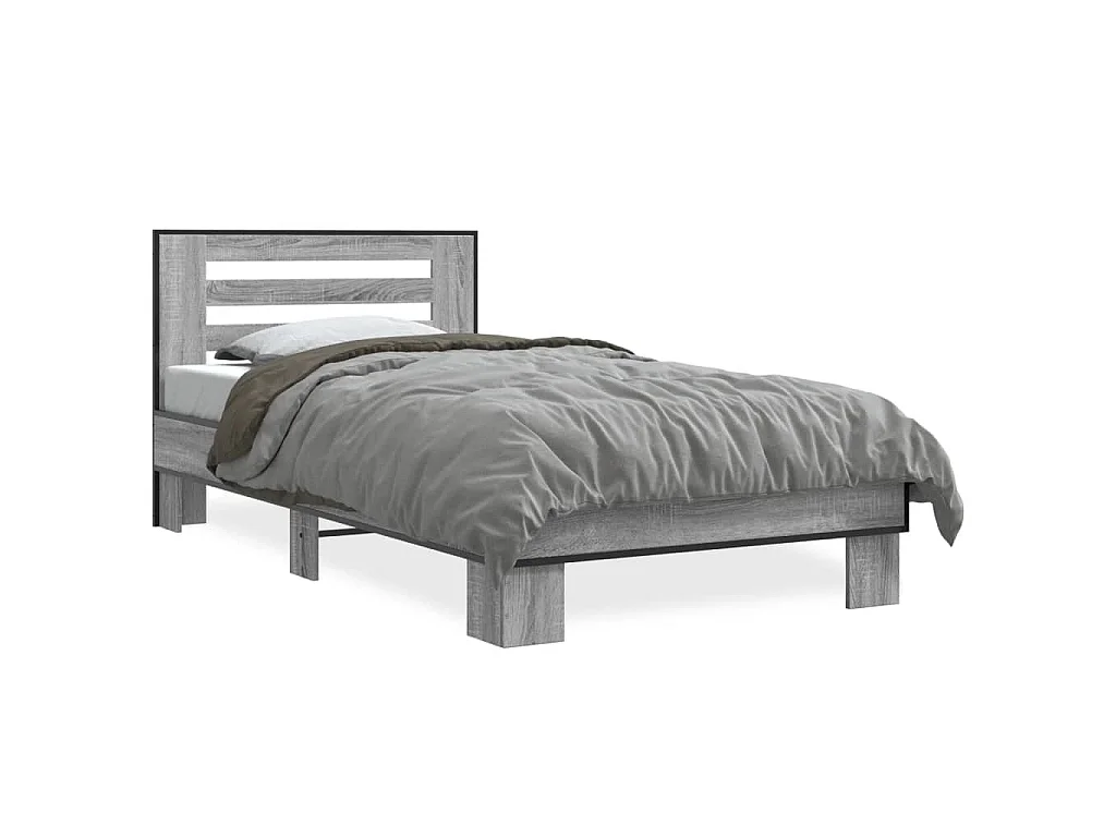 Bedframe bewerkt hout en metaal grijs sonoma eiken 75x190 cm