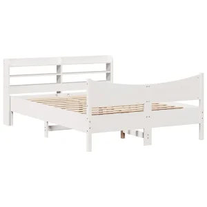 Bedframe met hoofdbord massief grenenhout wit 135×190 cm