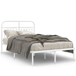 Bedframe met hoofdbord metaal wit 120×200 cm Bedframe met hoofdbord metaal wit 120×200 cm