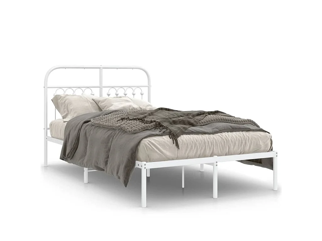 Bedframe met hoofdbord metaal wit 120x200 cm