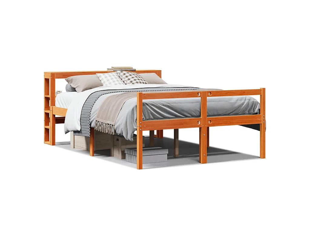 Bedframe met hoofdbord massief grenenhout wasbruin 150x200 cm