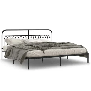 Bedframe met hoofdbord metaal zwart 200×200 cm Bedframe met hoofdbord metaal zwart 200×200 cm