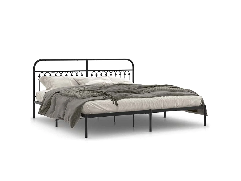 Bedframe met hoofdbord metaal zwart 200x200 cm
