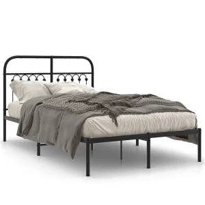 Bedframe met hoofdbord metaal zwart 120×190 cm Bedframe met hoofdbord metaal zwart 120×190 cm