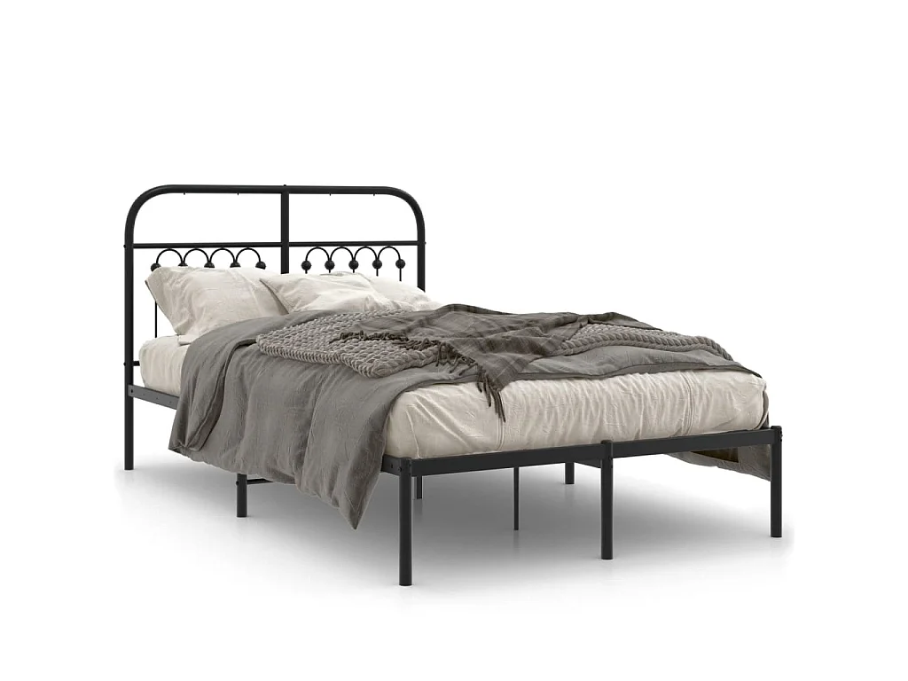 Bedframe met hoofdbord metaal zwart 120x190 cm