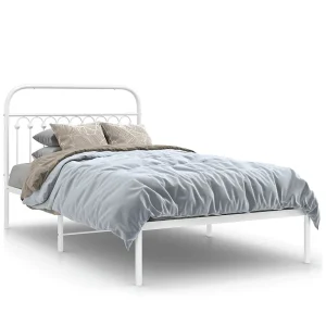 Bedframe met hoofdbord metaal wit 107×203 cm Bedframe met hoofdbord metaal wit 107×203 cm
