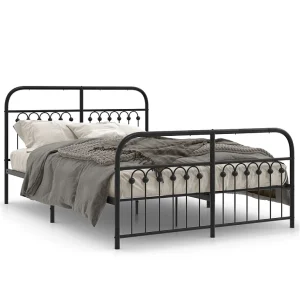 Bedframe met hoofd- en voeteneinde metaal zwart 140×190 cm