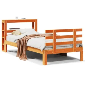 Bedframe met hoofdbord massief grenenhout wasbruin 100×200 cm Bedframe met hoofdbord massief grenenhout wasbruin 100×200 cm