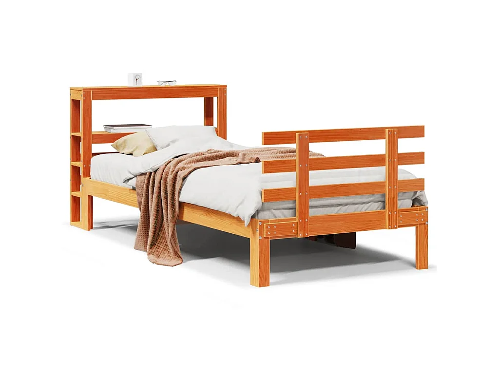 Bedframe met hoofdbord massief grenenhout wasbruin 100x200 cm